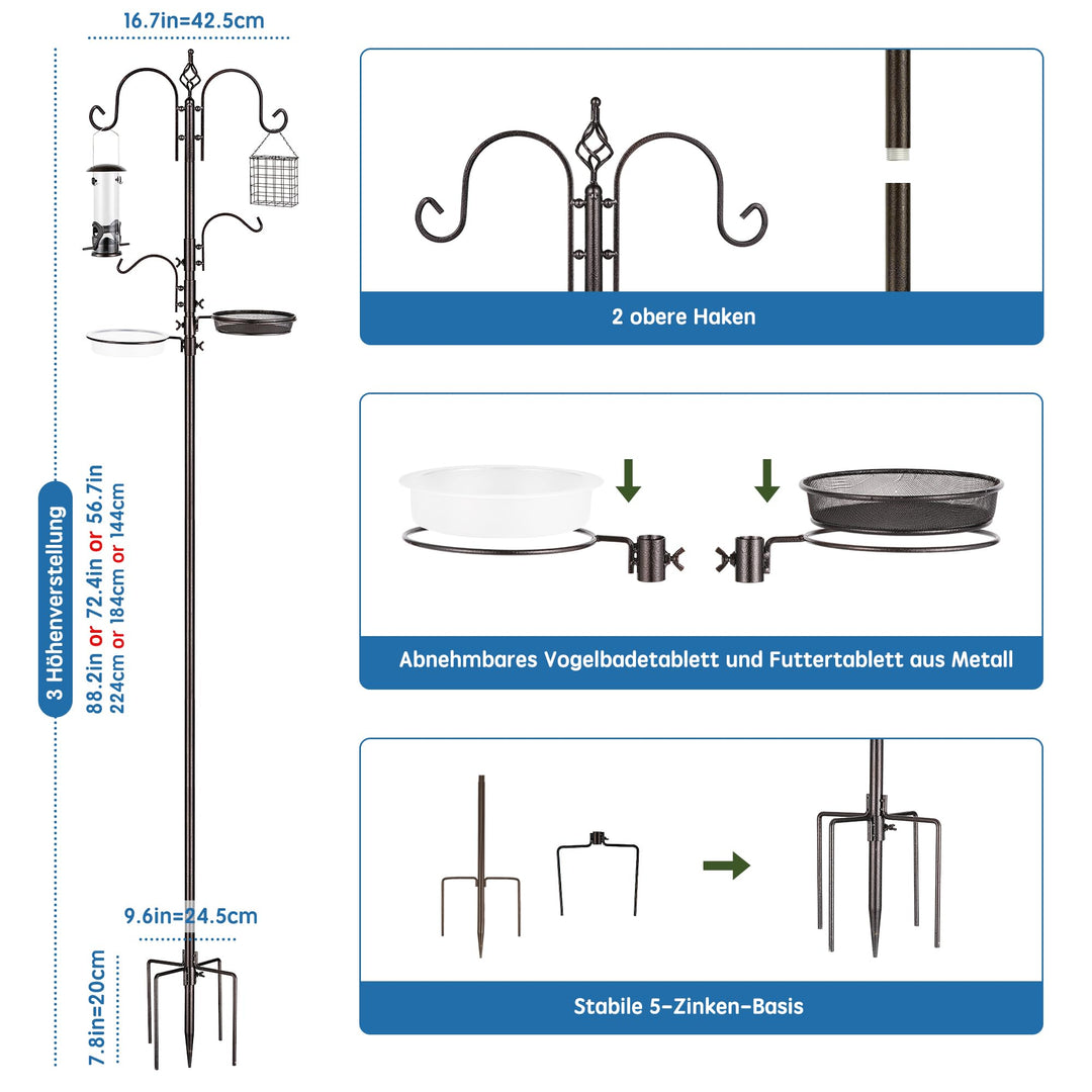 Vogelfütterungsstation mit Mast 6 Haken Metall Badewanne Mesh-Tablett - Bild 2