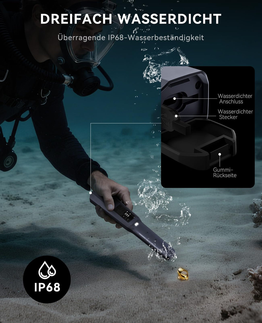 Pinpointer Metalldetektor IP68 wasserdicht, LCD, 4 Modi, 800mAh - Bild 4