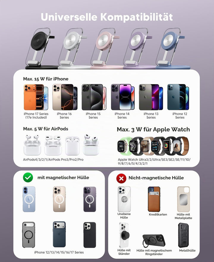 3-in-1 Ladestation iPhone, Apple Watch &amp; AirPods faltbar mit Nachtlicht - Bild 4