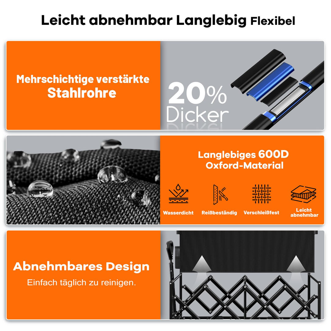 Bollerwagen faltbar 120L extra lang mit 360°-Rädern schwarz - Bild 9