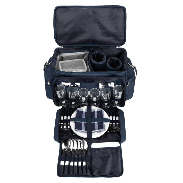 Picknickkorb Tasche XXL 57-teilig für 6 Personen Blau-Weiss - Bild 7