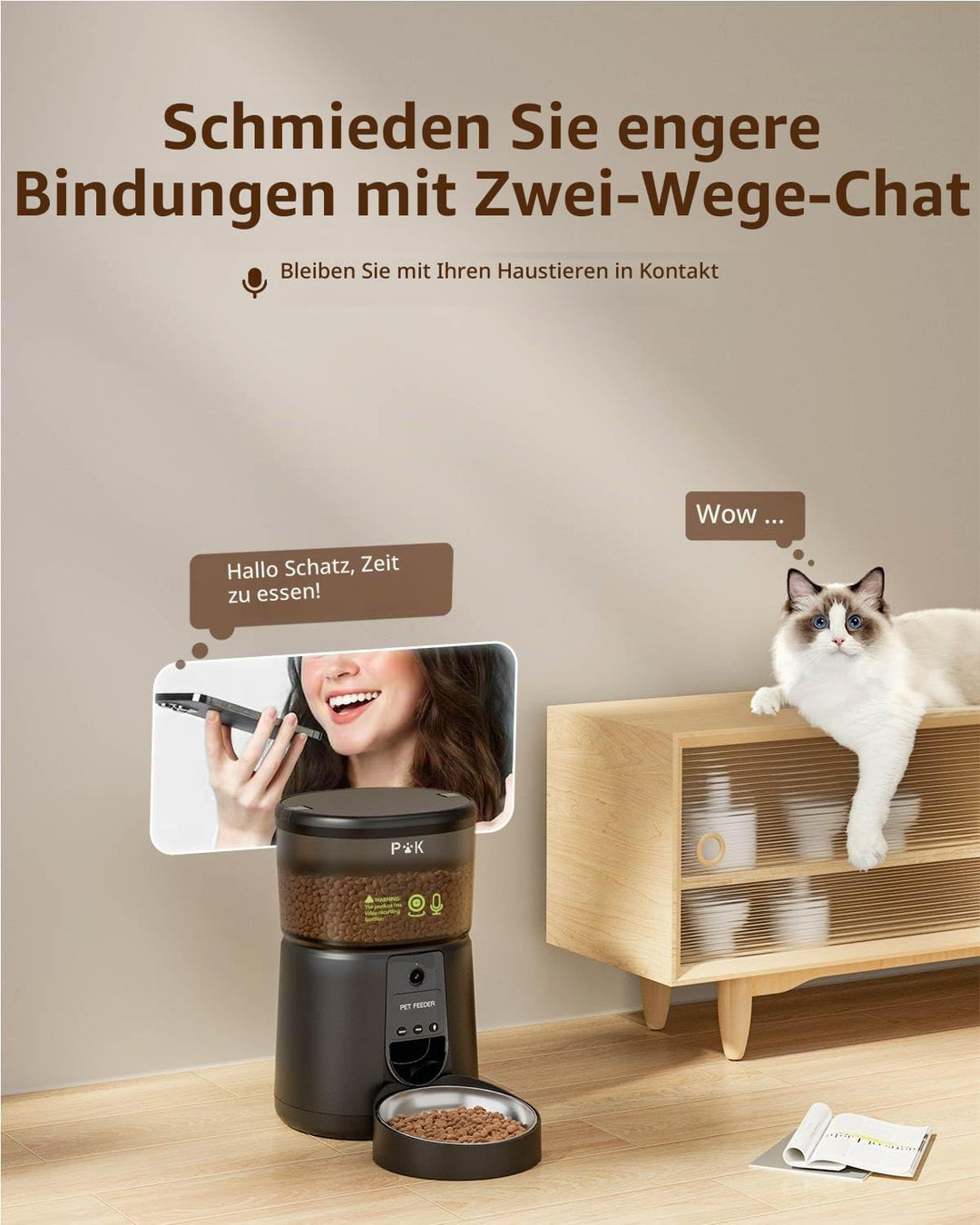 Futterautomat Katze mit HD-Kamera 4L Edelstahlnapf WLAN App - Bild 5