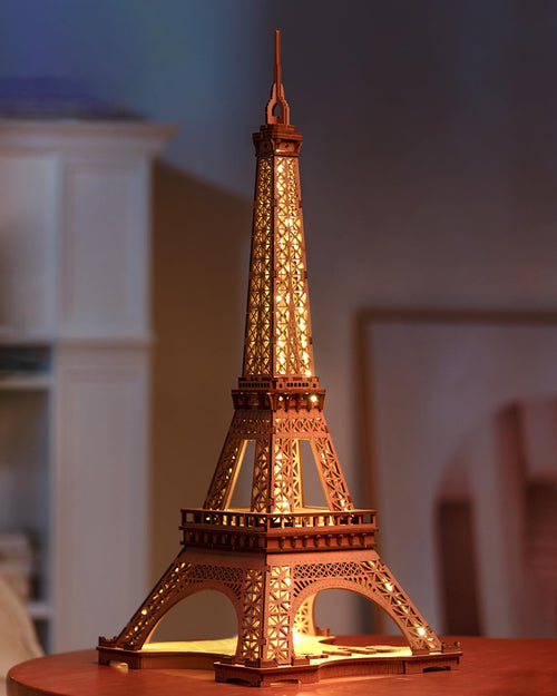 3D Holzpuzzle Eiffelturm mit 4 Lichtmodi, 53 cm, klebstofffrei