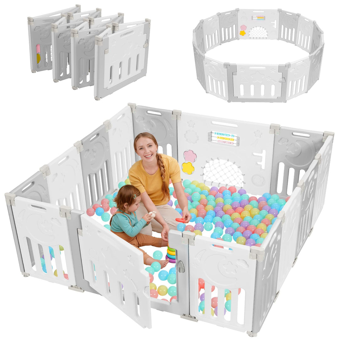 Laufstall Baby faltbar 150x150cm Kunststoff mit Tür 14 Paneele