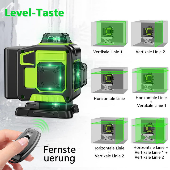 Kreuzlinienlaser Grün 16 Linien Selbstnivellierend 4x360° mit Stativ - Bild 3