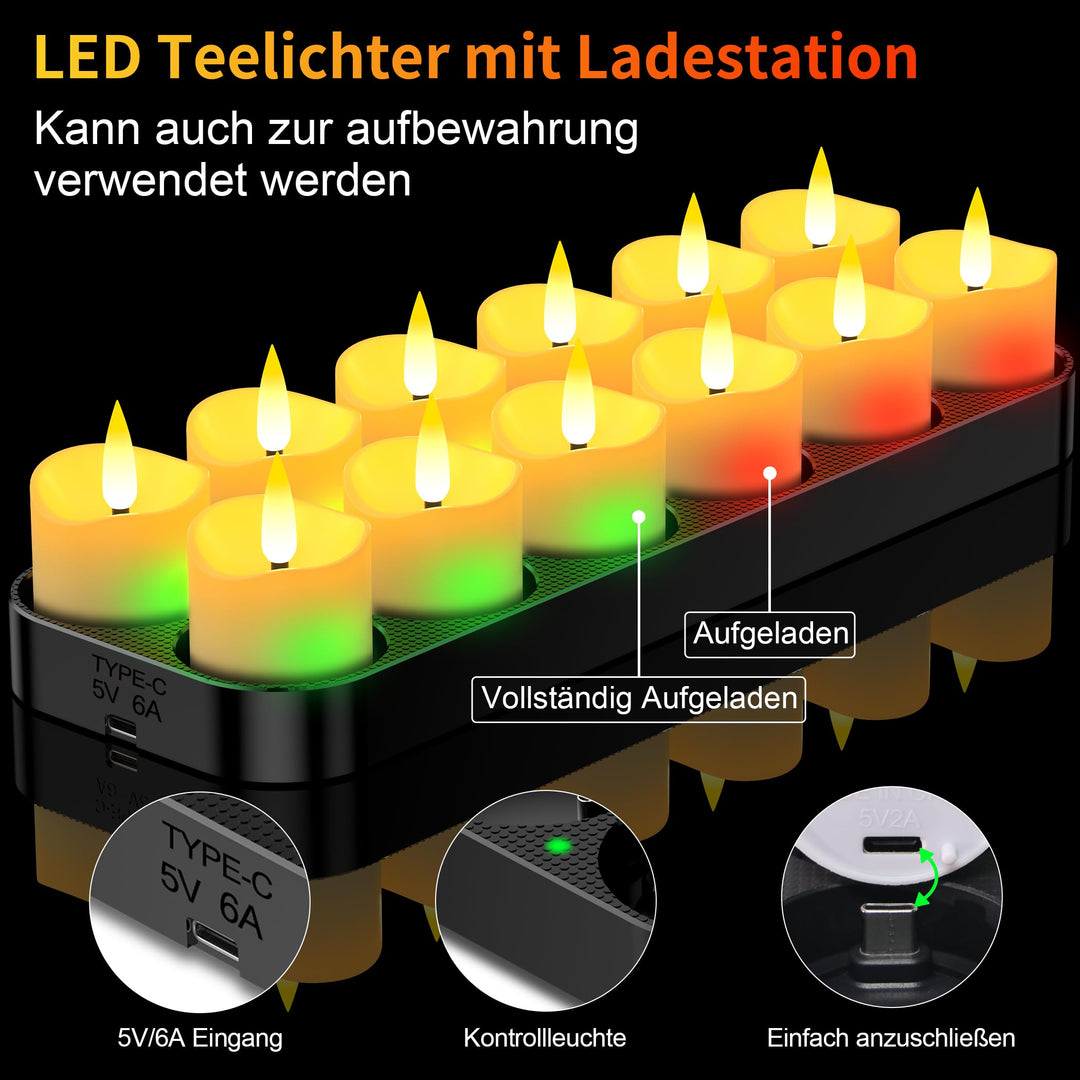 LED Teelichter wiederaufladbar 12er-Set mit Fernbedienung &amp; Timer - Bild 3