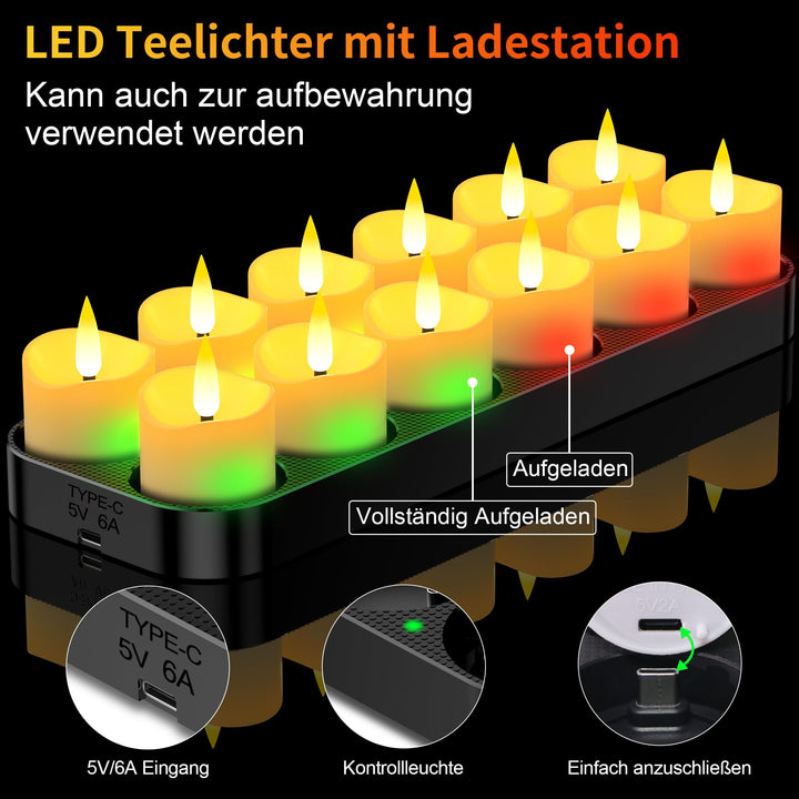 LED Teelichter wiederaufladbar 12er-Set mit Fernbedienung &amp; Timer - Bild 3