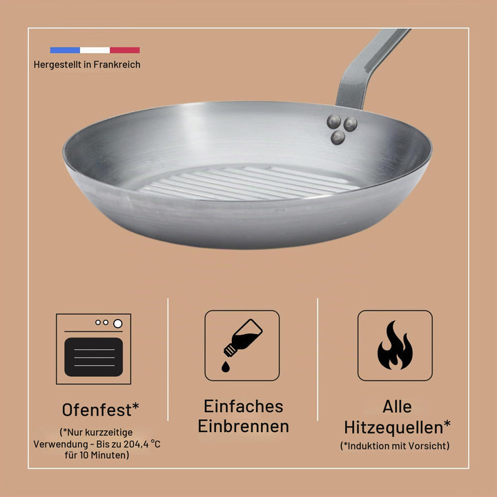 Grillpfanne Stahlblech 32 cm Induktion Lyoner Schliff - Bild 4
