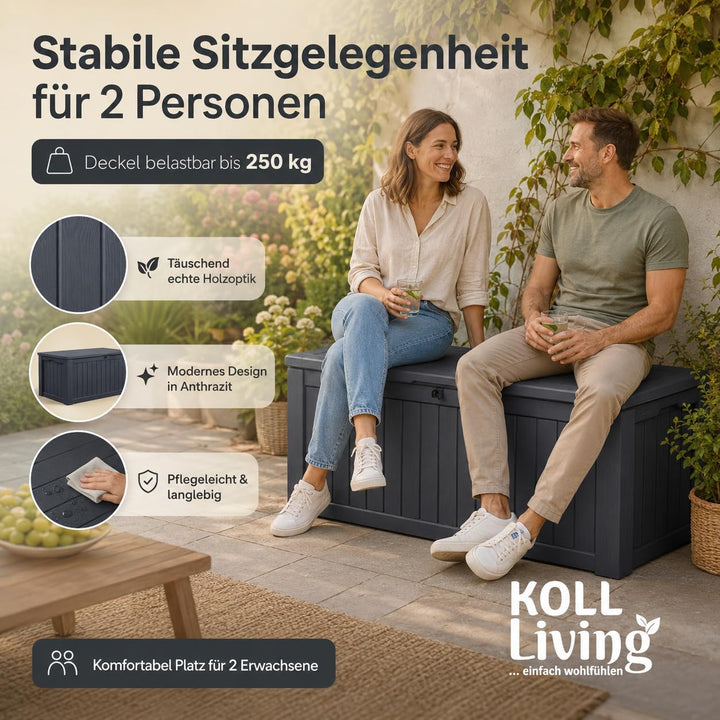 Auflagenbox 570 Liter Holzoptik Anthrazit Wasserdicht für Garten - Bild 4