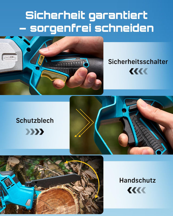 Mini Kettensäge Akku 6 Zoll bürstenlos 1000W mit 2x4Ah Akku - Bild 8