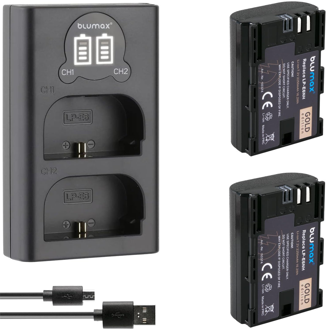 Kamera-Akku Set LP-E6NH 2250mAh mit Dual-Ladegerät für Canon EOS
