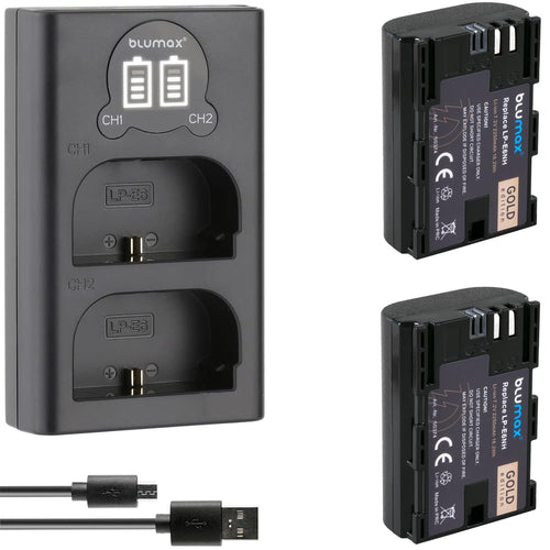 Kamera-Akku Set LP-E6NH 2250mAh mit Dual-Ladegerät für Canon EOS