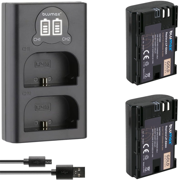 Kamera-Akku Set LP-E6NH 2250mAh mit Dual-Ladegerät für Canon EOS