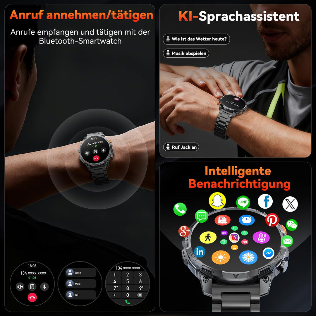 Smartwatch Herren Outdoor 1000-mAh-Akku IP68 mit LED-Taschenlampe - Bild 6