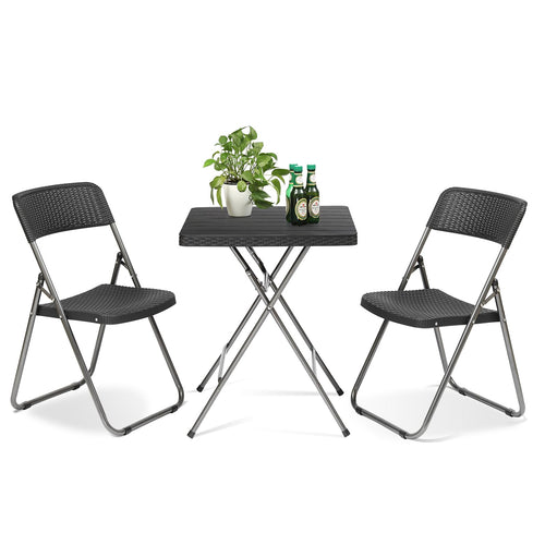 Balkonset 3-teilig klappbar Rattan schwarz für 2 Personen