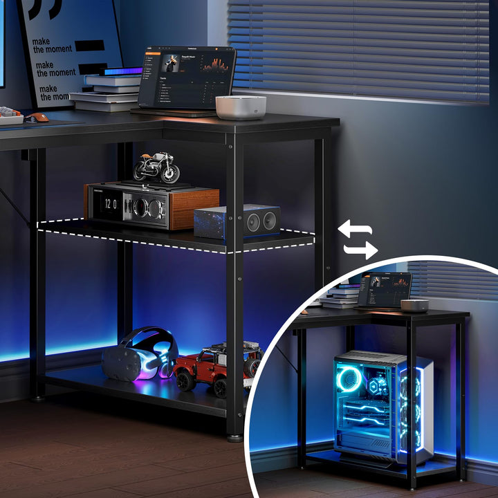 Gaming Tisch L-Form mit Regal 120x70 cm Schwarz für PC-Setup - Bild 3