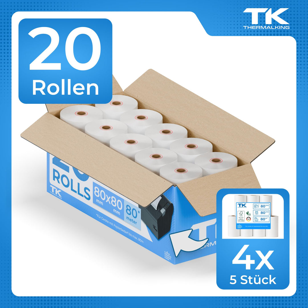 Thermorollen 80x80x12 mm Thermopapier für Kassendrucker 20 Stk - Bild 5