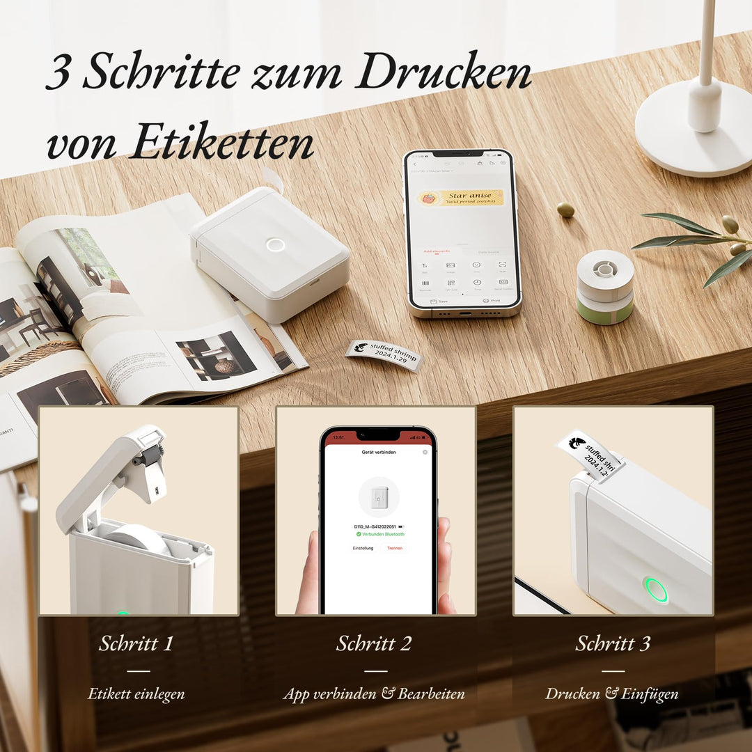 Etikettendrucker Mini Bluetooth mit 3 Etikettenrollen wasserfest - Bild 6