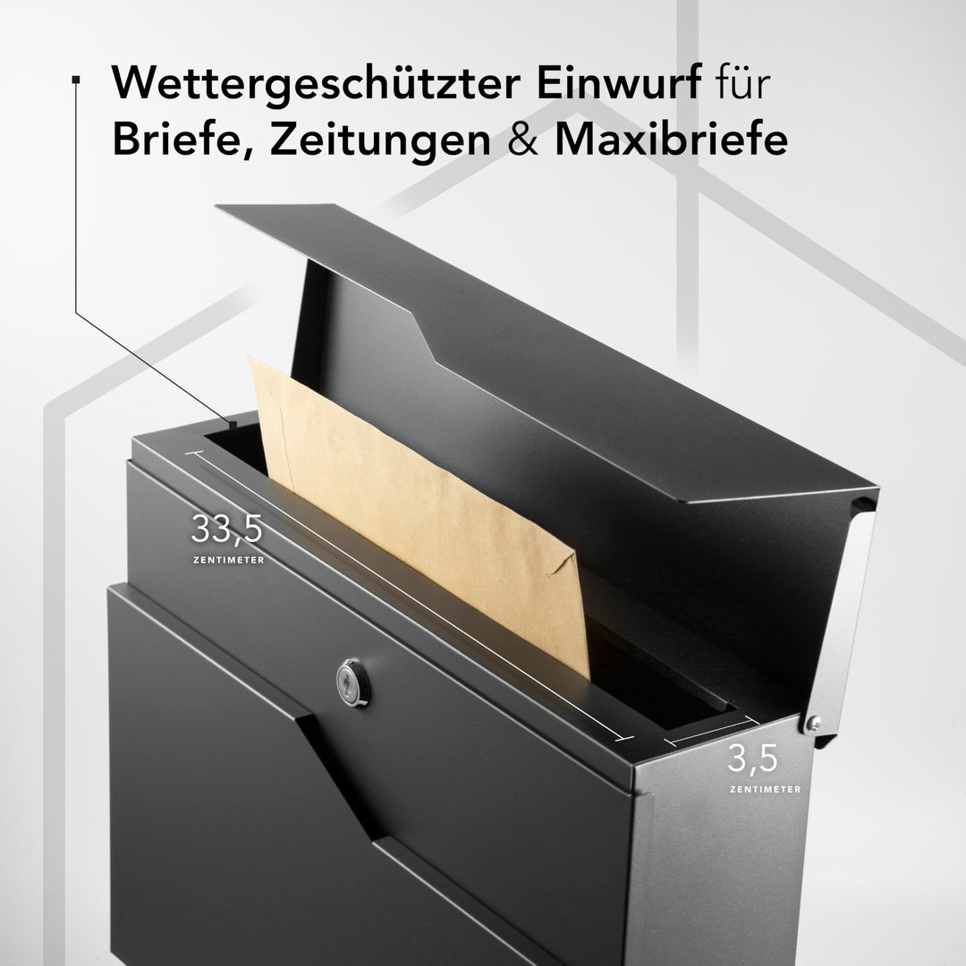 Wand-Briefkasten anthrazit personalisierbar mit Zeitungsfach Stahl - Bild 5