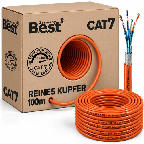 Netzwerkkabel CAT 7 Verlegekabel S/FTP LSZH 100m 10 Gbit/s