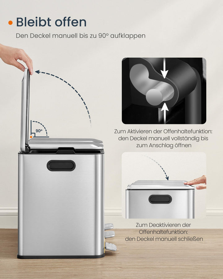 Mülltrennsystem 3-fach 45 L Edelstahl mit Softclose-Deckel - Bild 4