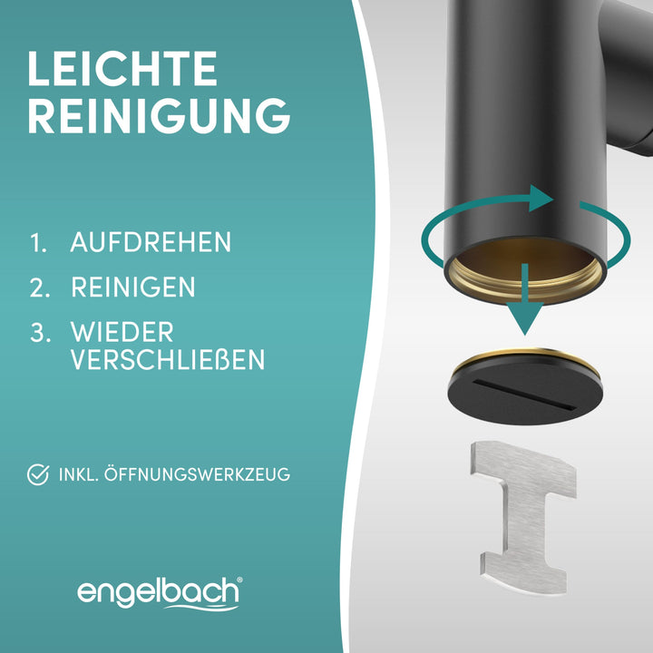 Design Siphon Waschbecken Schwarz Edelstahl mit Reinigungsöffnung 1¼" - Bild 5