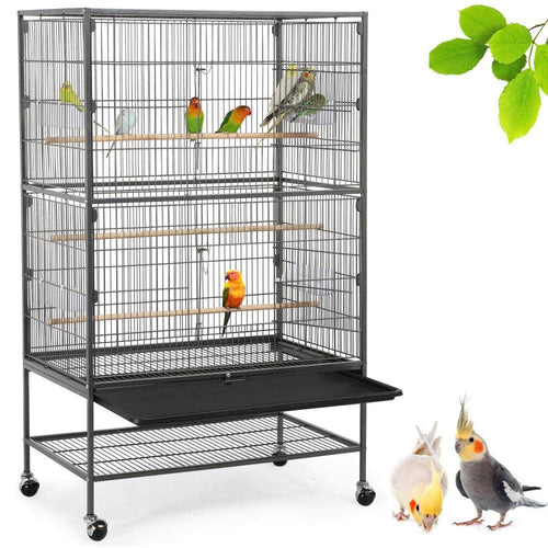Vogelvoliere Stahl 52x79x132 cm mit 4 Rollen und 2 Türen