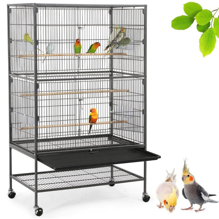 Vogelvoliere Stahl 52x79x132 cm mit 4 Rollen und 2 Türen