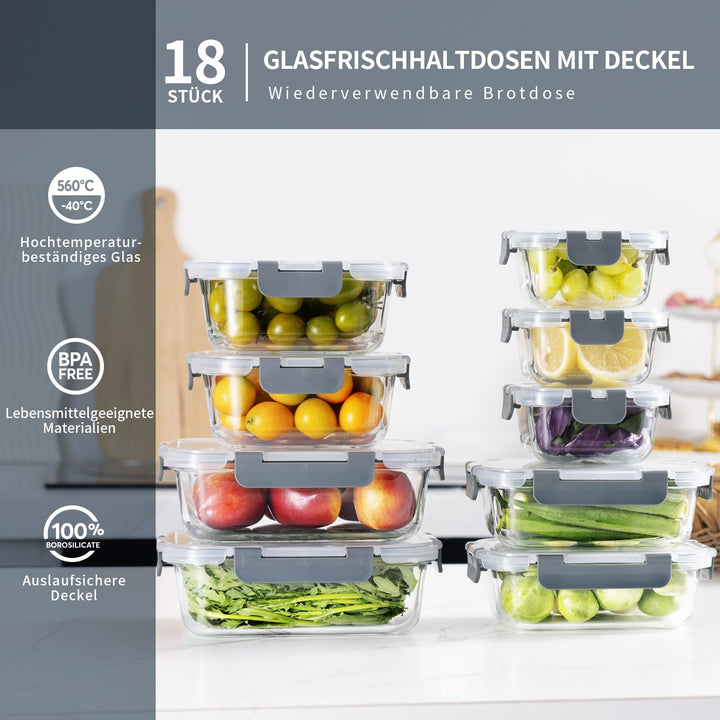 Glas Frischhaltedosen Set 9-teilig Borosilikat luftdicht für Küche - Bild 7