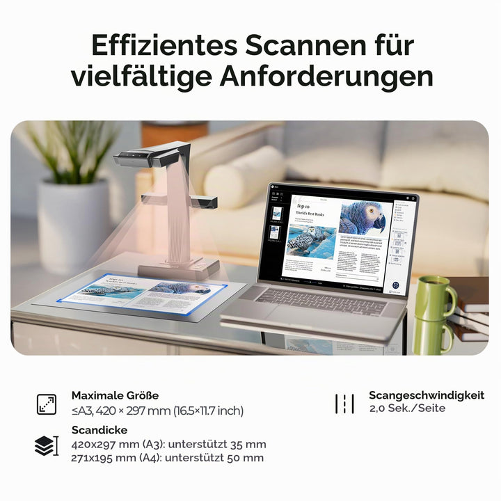 Buchscanner 16 MP A3 mit OCR und Laser-Abflachung fuer Windows &amp; macOS - Bild 7