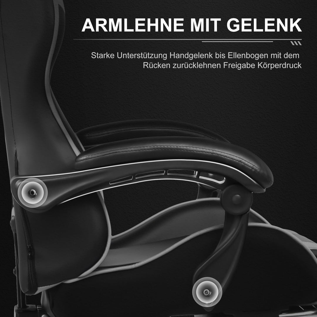 Gaming Stuhl mit Fussstütze und Massage-Lendenkissen Kunstleder Weiss - Bild 6