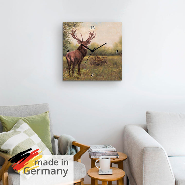 Wanduhr lautlos Aluminium 30x30 cm Hirsch-Motiv quadratisch - Bild 6