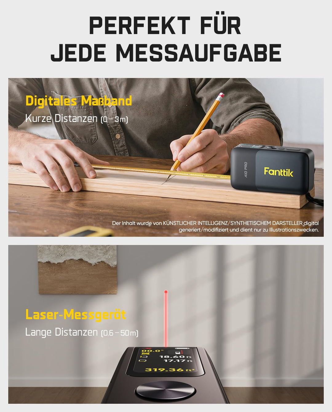 Laser-Entfernungsmesser 2-in-1 mit Massband 50m IPS-Display - Bild 8