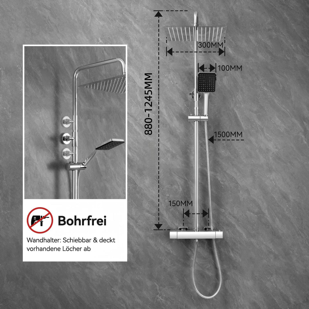 Regendusche Komplettset Thermostat Chrom 30cm Überkopfbrause 6 Strahlarten - Bild 6