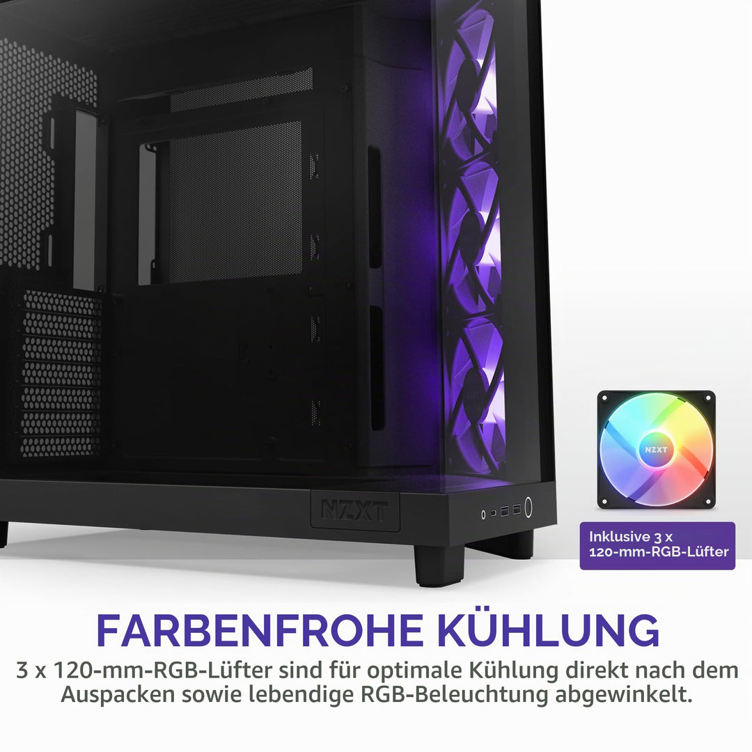 ATX PC-Gehäuse Dual-Kammer RGB 3x120mm Lüfter Panoramascheibe - Bild 4