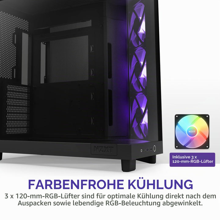 ATX PC-Gehäuse Dual-Kammer RGB 3x120mm Lüfter Panoramascheibe - Bild 4