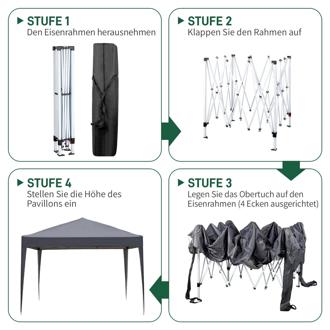 Faltpavillon 3x3m 420D Oxford mit 4 Seitenteilen Grau - Bild 5