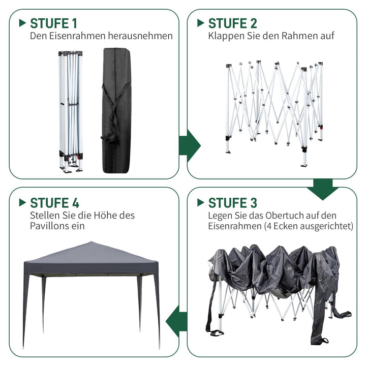 Faltpavillon 3x3m 420D Oxford mit 4 Seitenteilen Grau - Bild 5