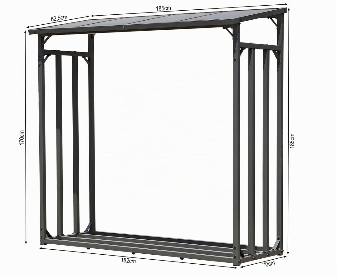 Kaminholzregal Aussen XXL 185x70x185 cm Stahl Anthrazit mit Dach - Bild 2