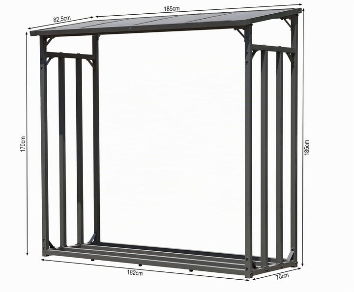Kaminholzregal Aussen XXL 185x70x185 cm Stahl Anthrazit mit Dach - Bild 2