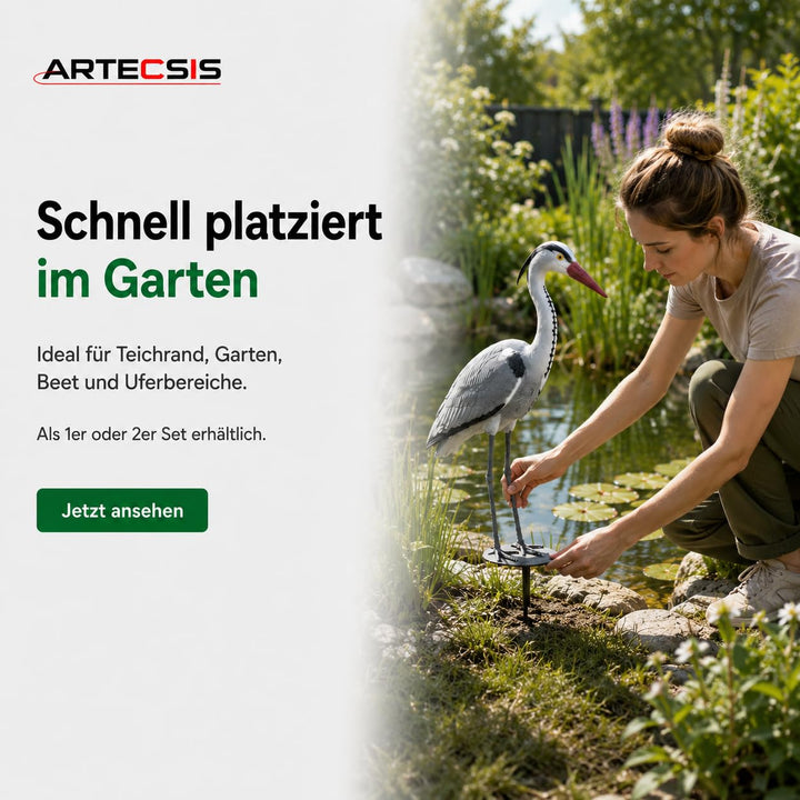 Fischreiher Attrappe 70 cm Kunststoff mit Erdspieß Teichschutz - Bild 3