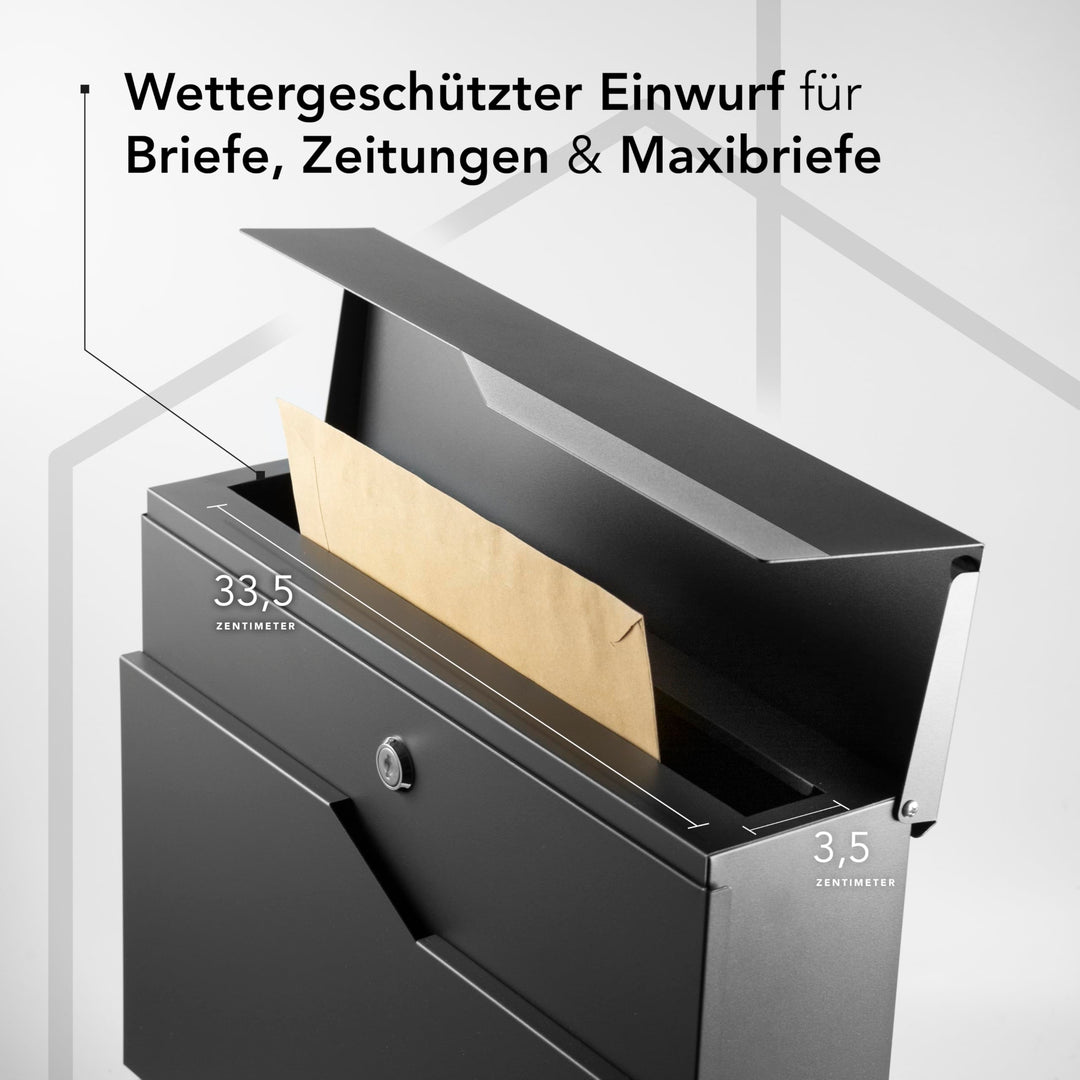 Wand-Briefkasten mit Zeitungsfach Stahl Anthrazit RAL 7016 - Bild 4