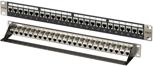 Patchpanel 24 Port Cat7 geschirmt 10Gbps RJ45 Keystone 1HE