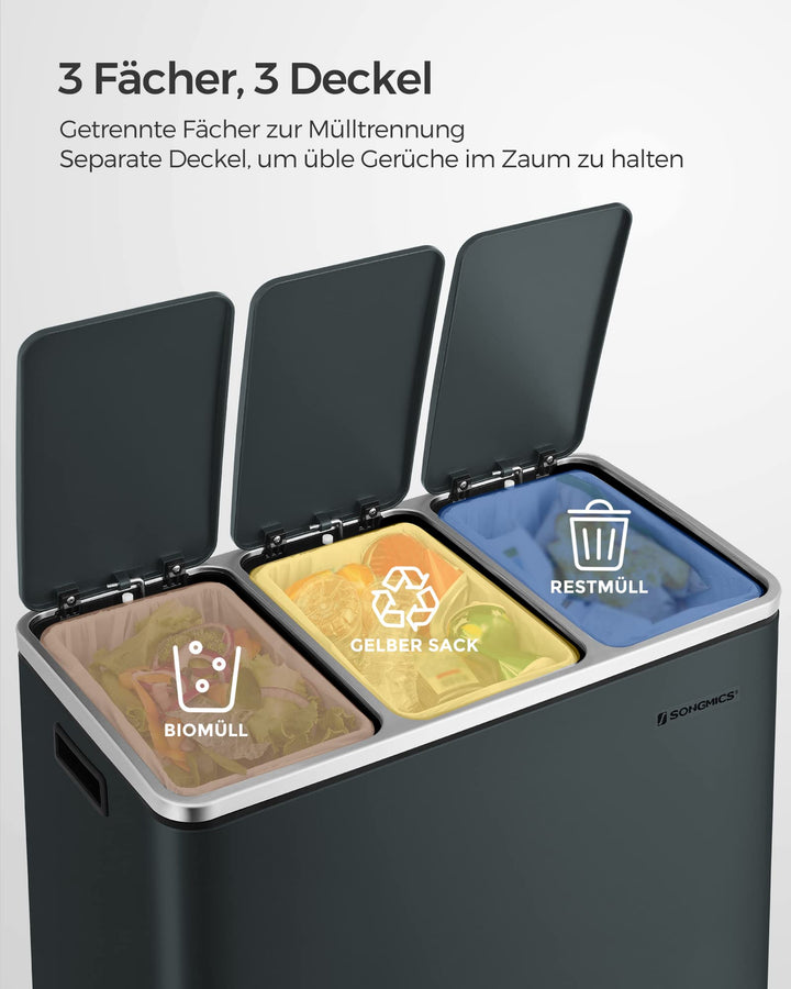 Mülleimer Küche 3 Fächer je 18L Stahl Softclose-Deckel grüngrau - Bild 4