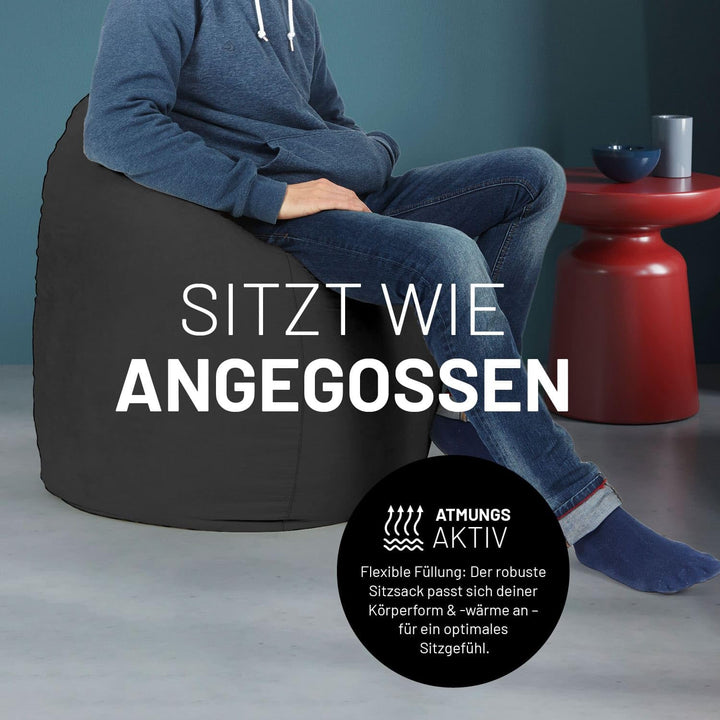 Sitzsack Microvelours 60x45cm schwarz für Kinder &amp; Erwachsene - Bild 7