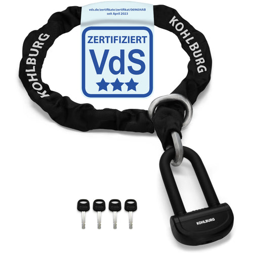 Motorradschloss Mangan-Chrom-Stahl VdS-zertifiziert 150cm Kette 6kg