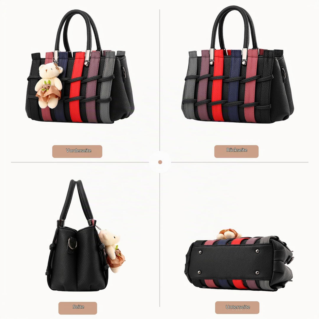 Handtasche Damen PU-Leder Umhängetasche Zweifarbig 27x17x27 cm - Bild 4