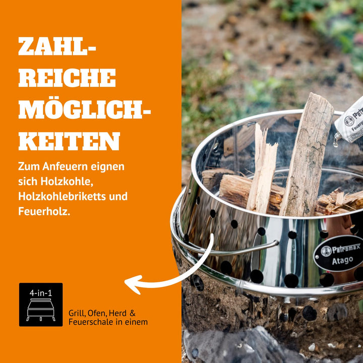 Holzkohlegrill 4-in-1 klappbar Edelstahl Ø34 cm Camping - Bild 5