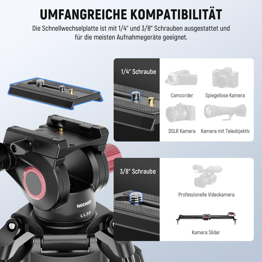 Kamerastativ 2m Aluminium mit Fluidkopf und Schnellwechselplatte - Bild 6