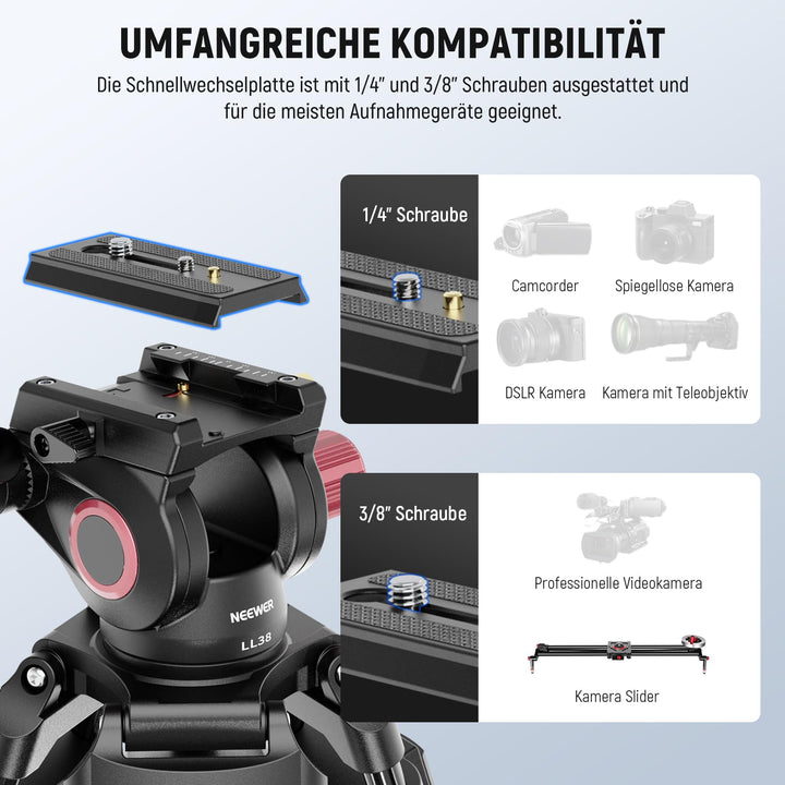Kamerastativ 2m Aluminium mit Fluidkopf und Schnellwechselplatte - Bild 6